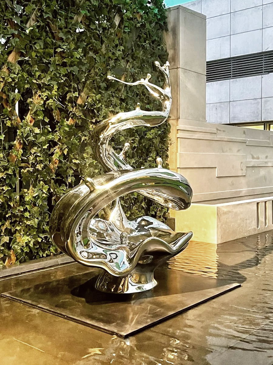 Stainless steel abstract ribbon art sculpture, waterscape sculpture