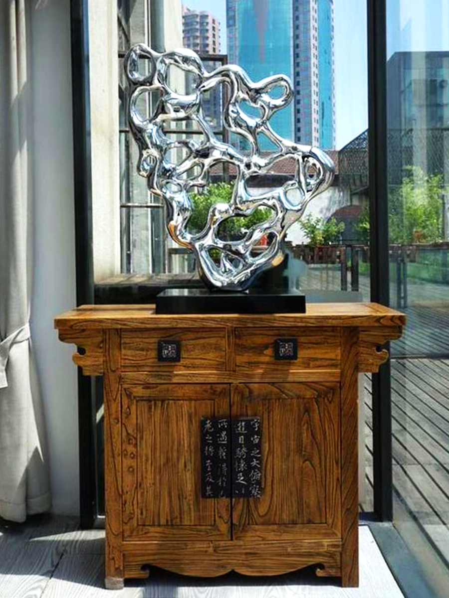 Stainless steel abstract ribbon art sculpture, waterscape sculpture