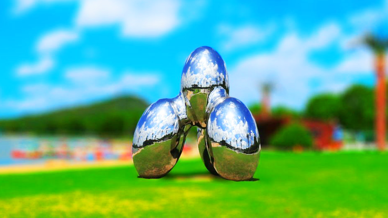 Stainless steel abstract ribbon art sculpture, waterscape sculpture