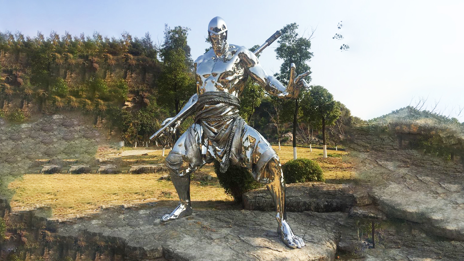 Stainless steel abstract ribbon art sculpture, waterscape sculpture
