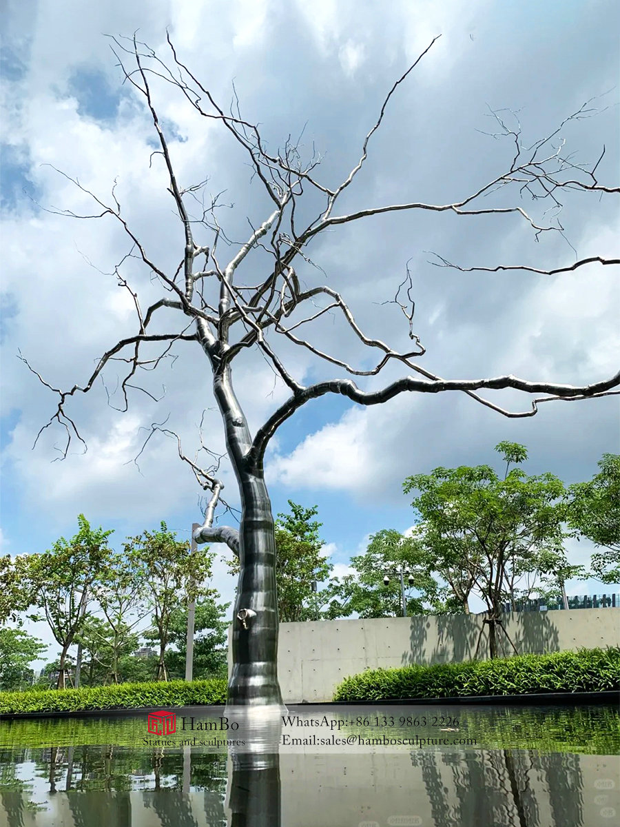 Stainless steel tree sculpture in square