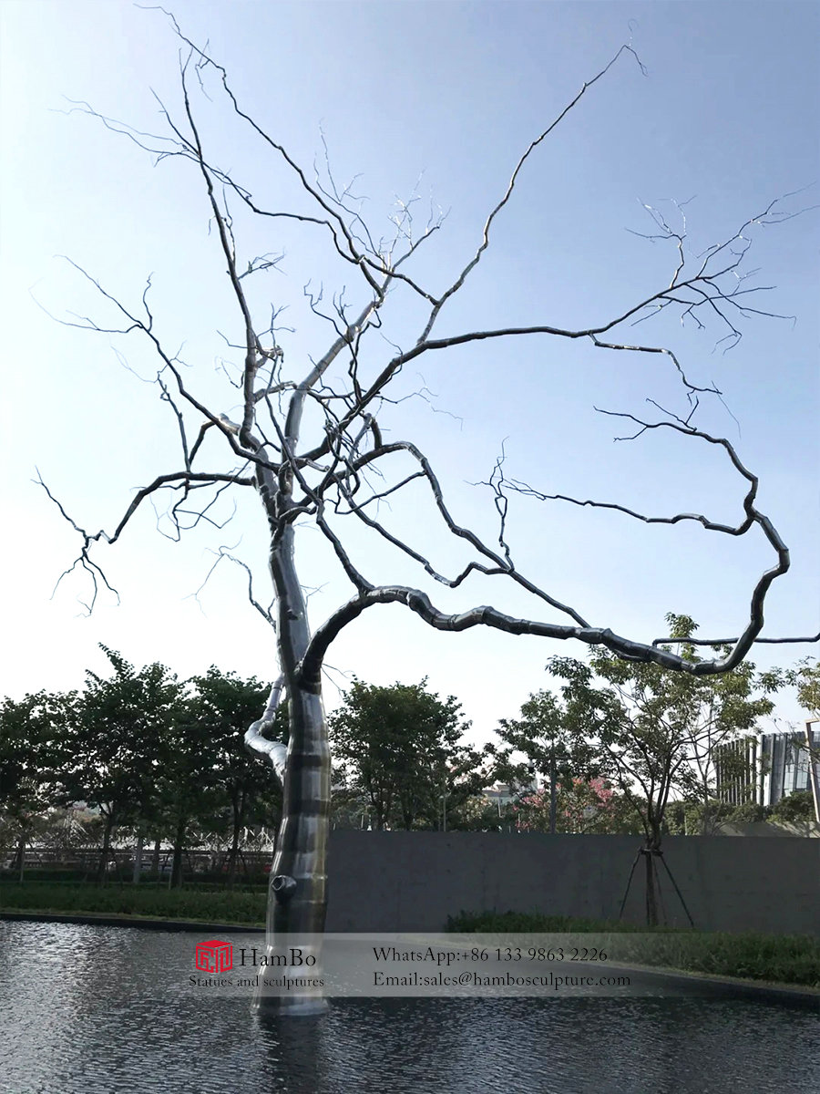 Stainless steel tree sculpture in square