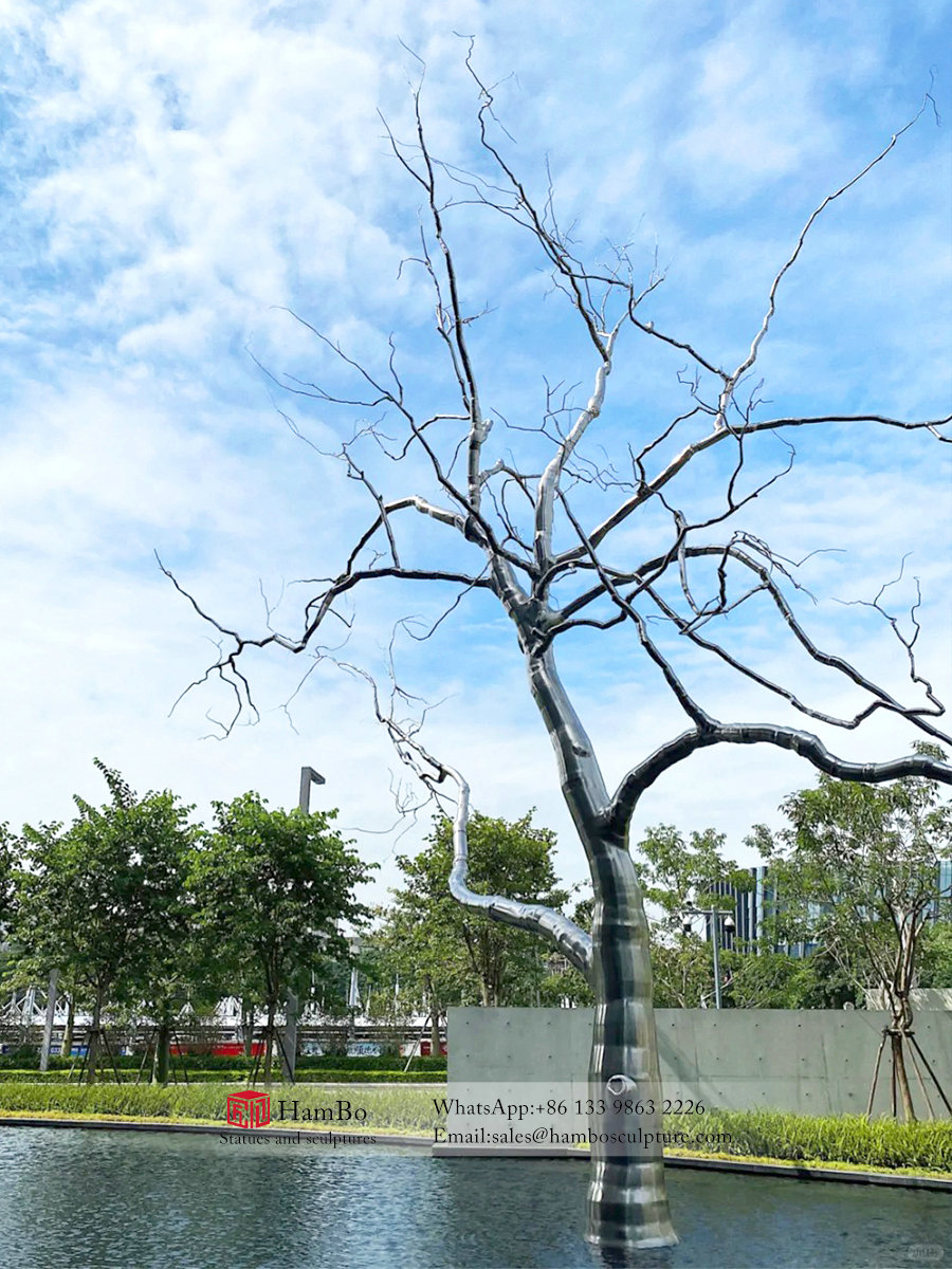 Stainless steel tree sculpture in square