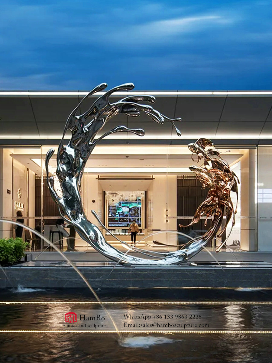 Real estate stainless steel wave sculpture