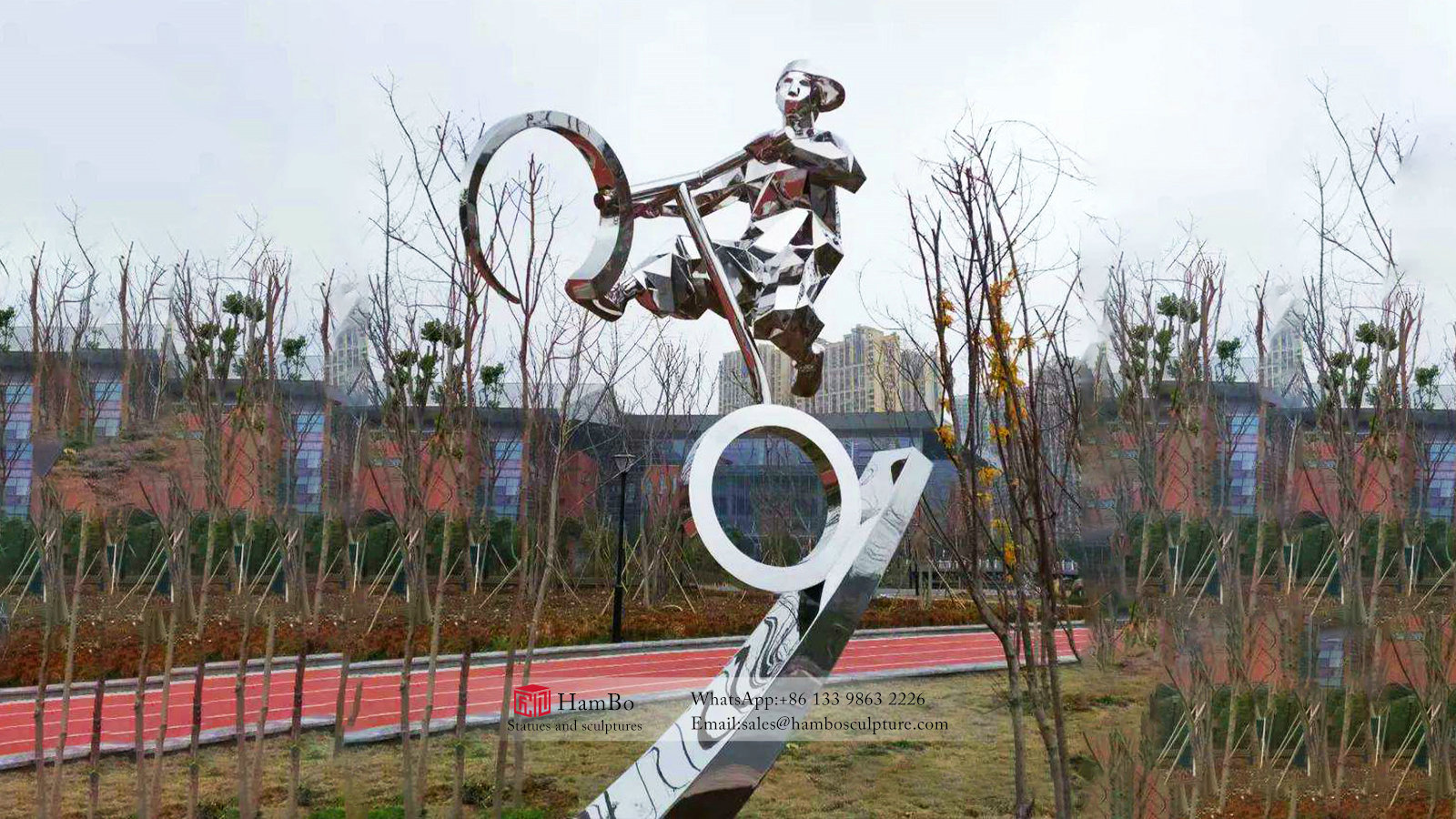 Real estate stainless steel wave sculpture